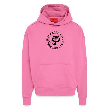 Tous les chats sont beaux - Sweat à capuche bio épais oversize fabriqué en UE - AURA PINK - Devant - Dylan (187cm)