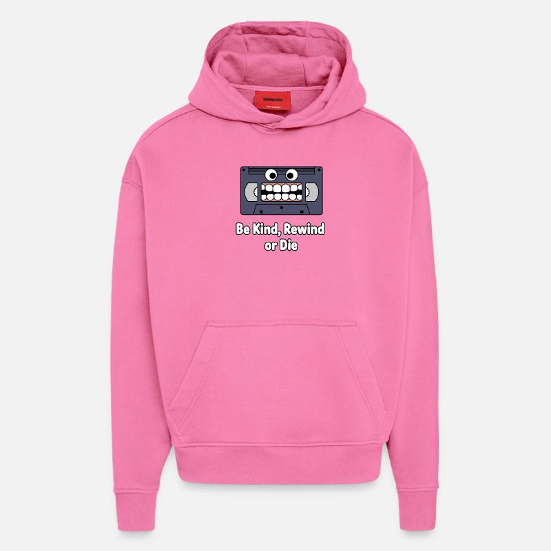Be Kind Rewind Cassette Dessin animé - Sweat à capuche bio épais oversize fabriqué en UE - AURA PINK
