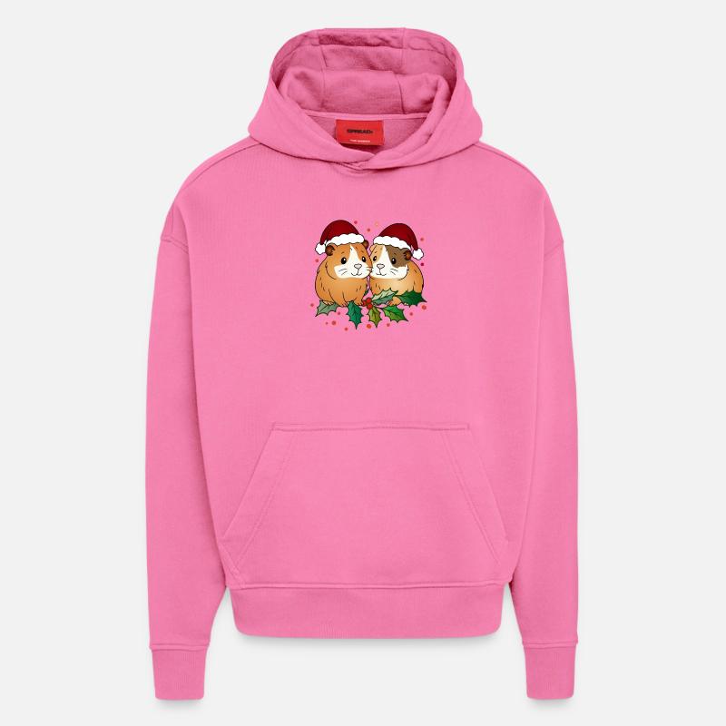 Duo cochon d’Inde moche de Noël - Sweat à capuche bio épais oversize fabriqué en UE - AURA PINK