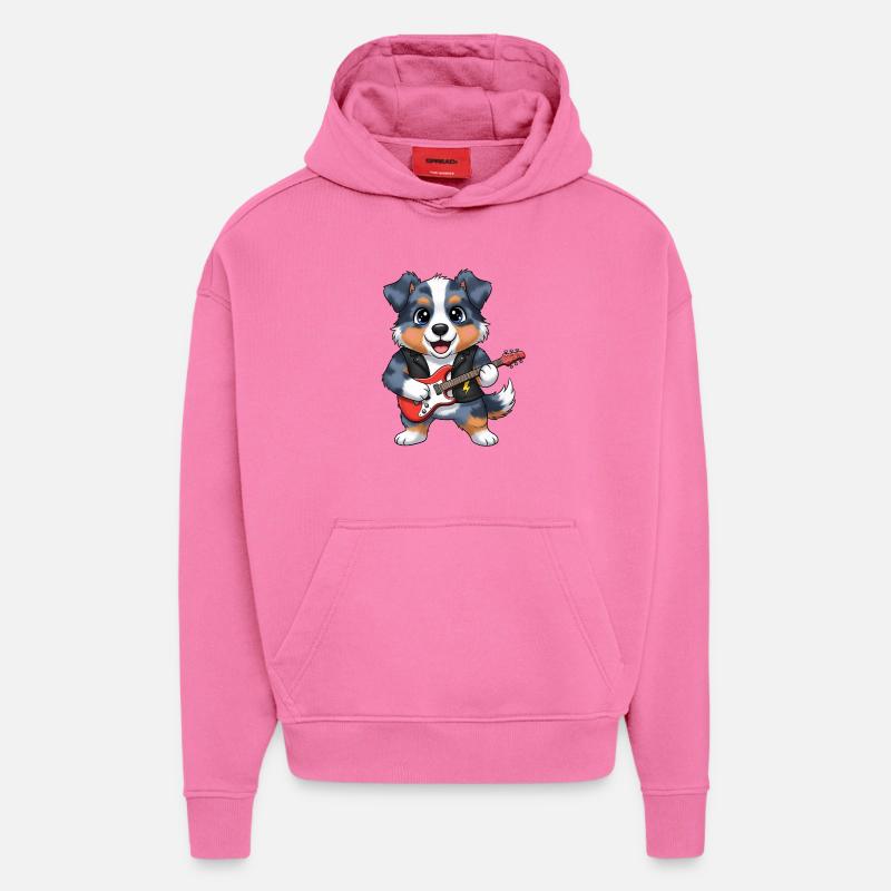 Chien à bascule avec guitare - Sweat à capuche bio épais oversize fabriqué en UE - AURA PINK