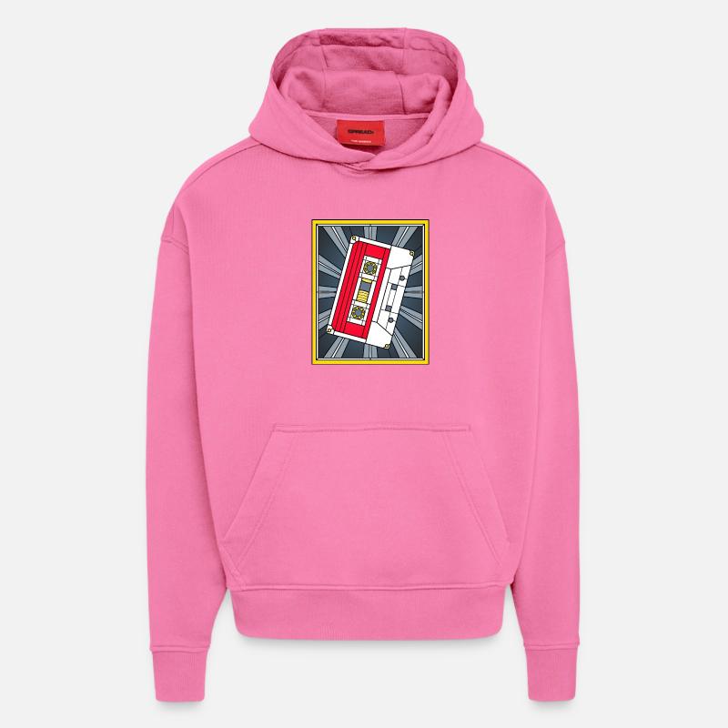Illustration de cassette en vitrail - Sweat à capuche bio épais oversize fabriqué en UE - AURA PINK
