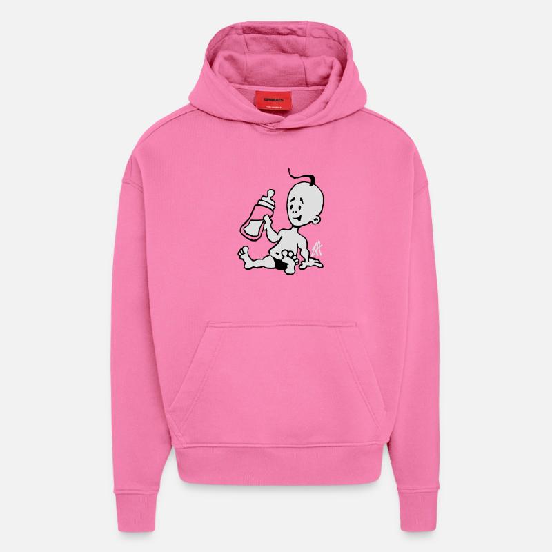 Bébé avec une bouteille de lait - Sweat à capuche bio épais oversize fabriqué en UE - AURA PINK