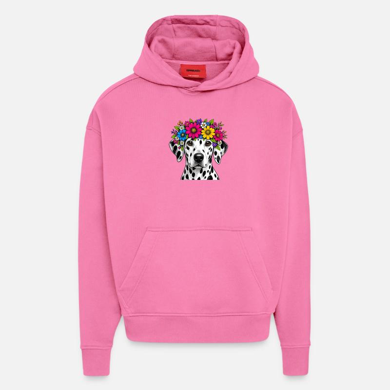Dalmatien avec une couronne de fleurs - Sweat à capuche bio épais oversize fabriqué en UE - AURA PINK