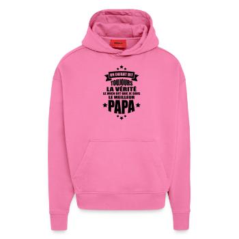 je suis le meilleur papa - Sweat à capuche bio épais oversize fabriqué en UE - AURA PINK - Devant - Dylan (187cm)