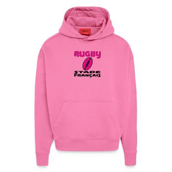 Rugby stade français - Sweat à capuche bio épais oversize fabriqué en UE - AURA PINK - Devant - Dylan (187cm)