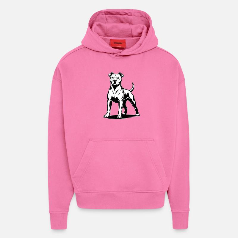 Pitbull dans une pose fière - Sweat à capuche bio épais oversize fabriqué en UE - AURA PINK