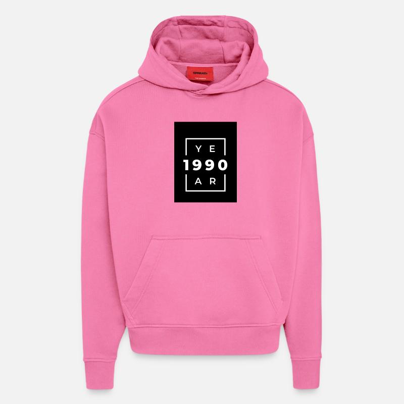 Design Graphique Anniversaire 1990 - Sweat à capuche bio épais oversize fabriqué en UE - AURA PINK