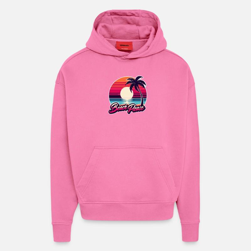 Coucher de soleil plage Beach Please - Sweat à capuche bio épais oversize fabriqué en UE - AURA PINK