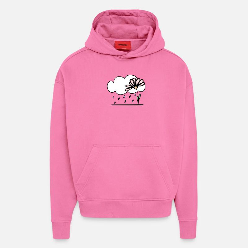 Fleur sous la pluie - Sweat à capuche bio épais oversize fabriqué en UE - AURA PINK