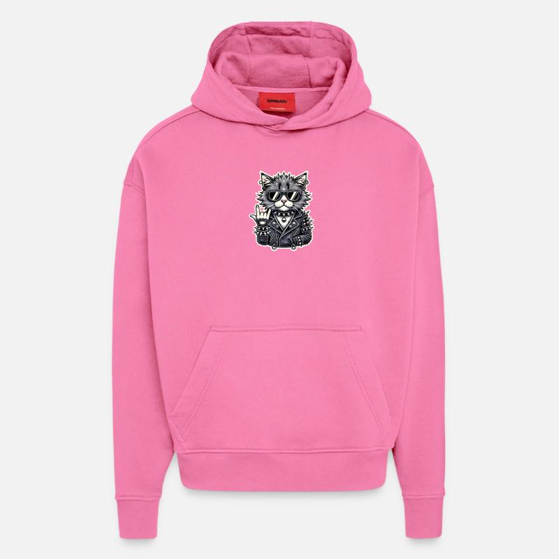 Rockiger Katzenstil mit Lederjacke - Hoodie- made by SPREAD - AURA PINK