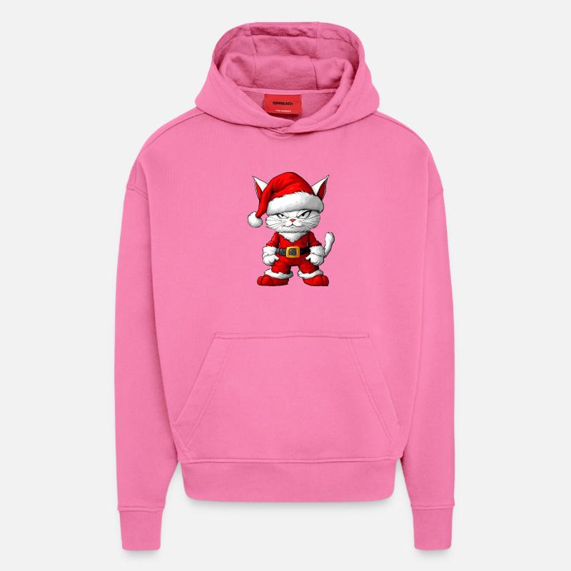 Chat de Noël - Sweat à capuche bio épais oversize fabriqué en UE - AURA PINK