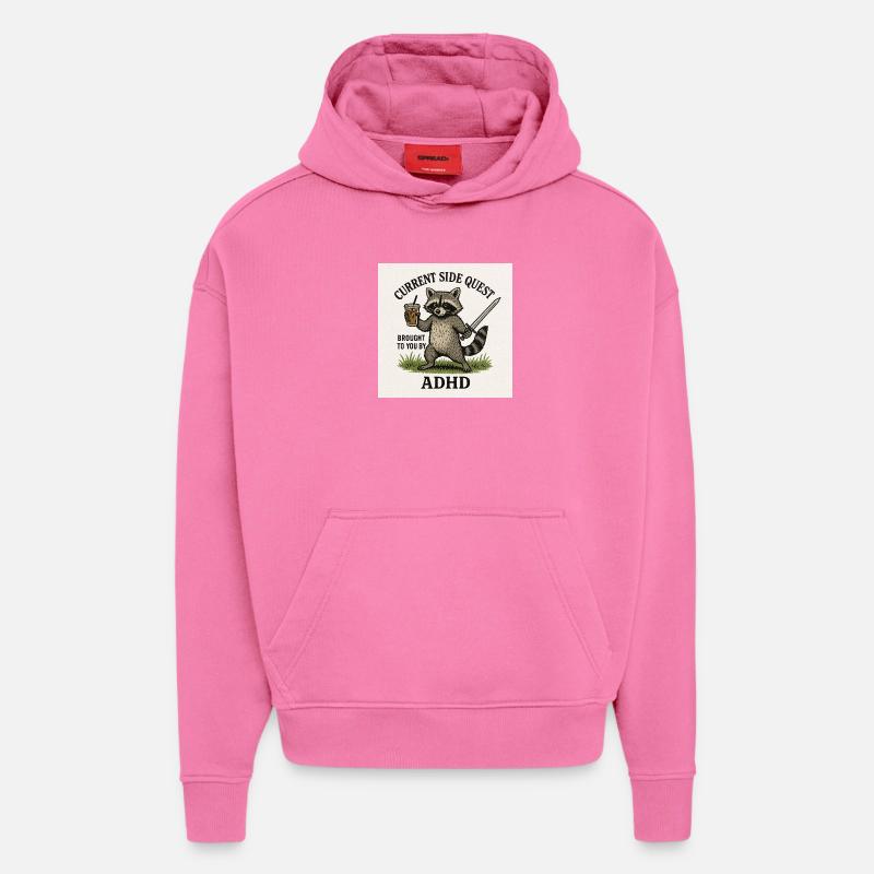 Quête secondaire du raton laveur TDAH - Sweat à capuche bio épais oversize fabriqué en UE - AURA PINK