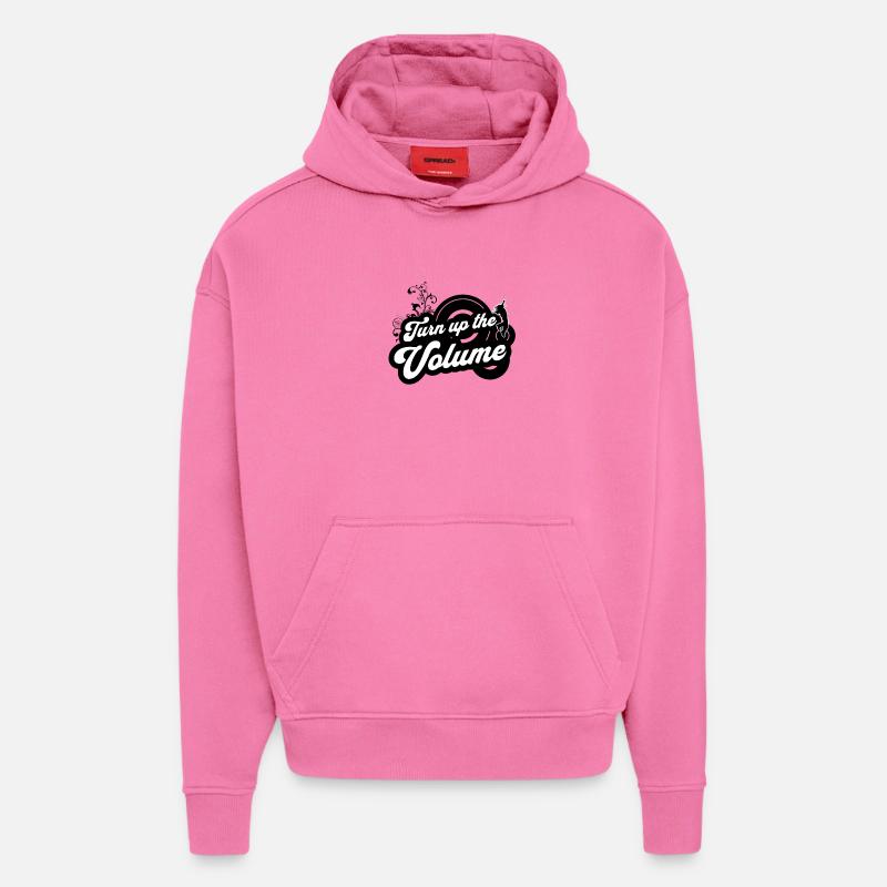 Monter le Volume — Script rétro noir - Sweat à capuche bio épais oversize fabriqué en UE - AURA PINK
