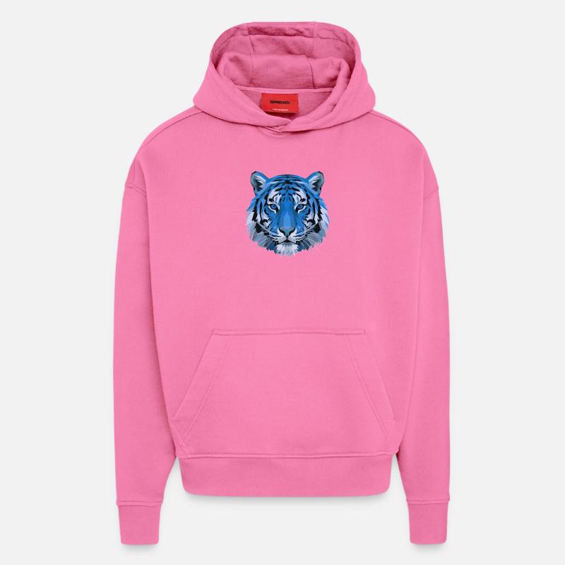 Blauer Polygon-Tiger Kopf - Hoodie- made by SPREAD - AURA PINK