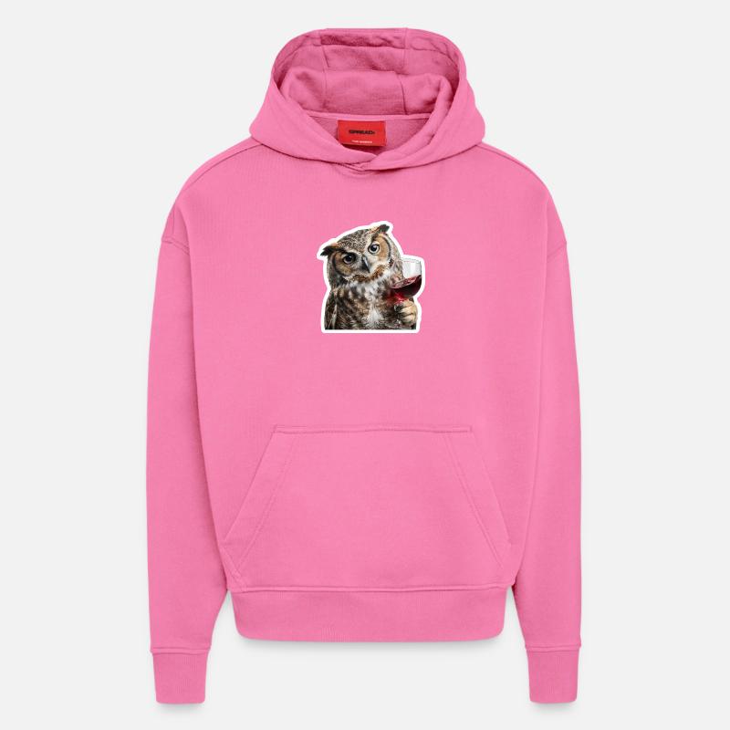 Weise Eule beim gemuetlichen Weinabend - Hoodie- made by SPREAD  - AURA PINK