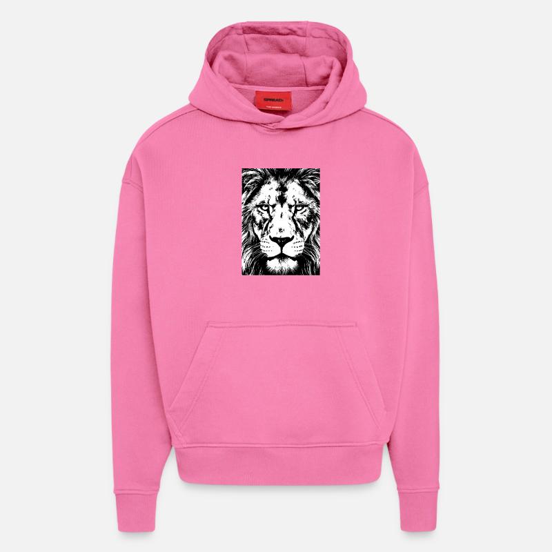 Regard de Lion Intense Puissance - Sweat à capuche bio épais oversize fabriqué en UE - AURA PINK