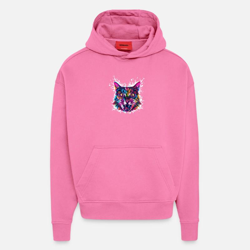 Graffiti d’art de chats - Sweat à capuche bio épais oversize fabriqué en UE - AURA PINK