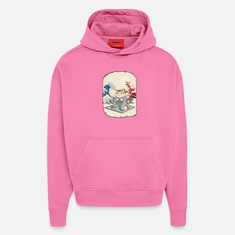 Anime Kawai au crochet de chat - Sweat à capuche bio épais oversize fabriqué en UE - AURA PINK