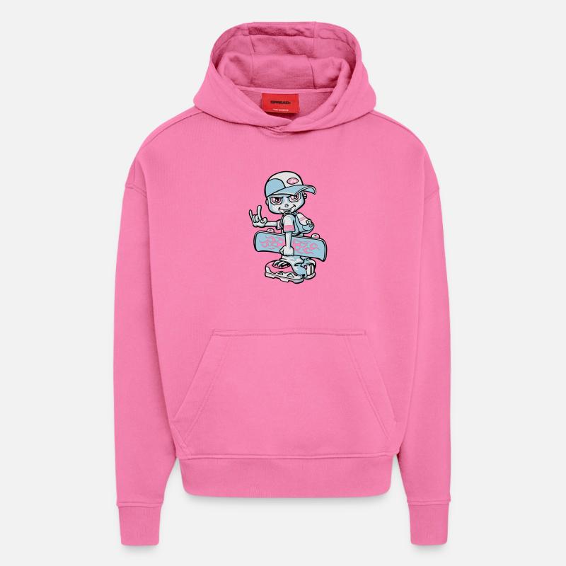 Garçon et son skateboard flex - Sweat à capuche bio épais oversize fabriqué en UE - AURA PINK