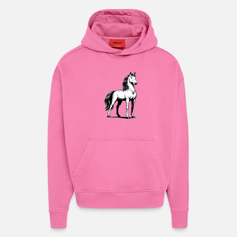 Pferd_stehend_Schwarz-White - Sweat à capuche bio épais oversize fabriqué en UE - AURA PINK