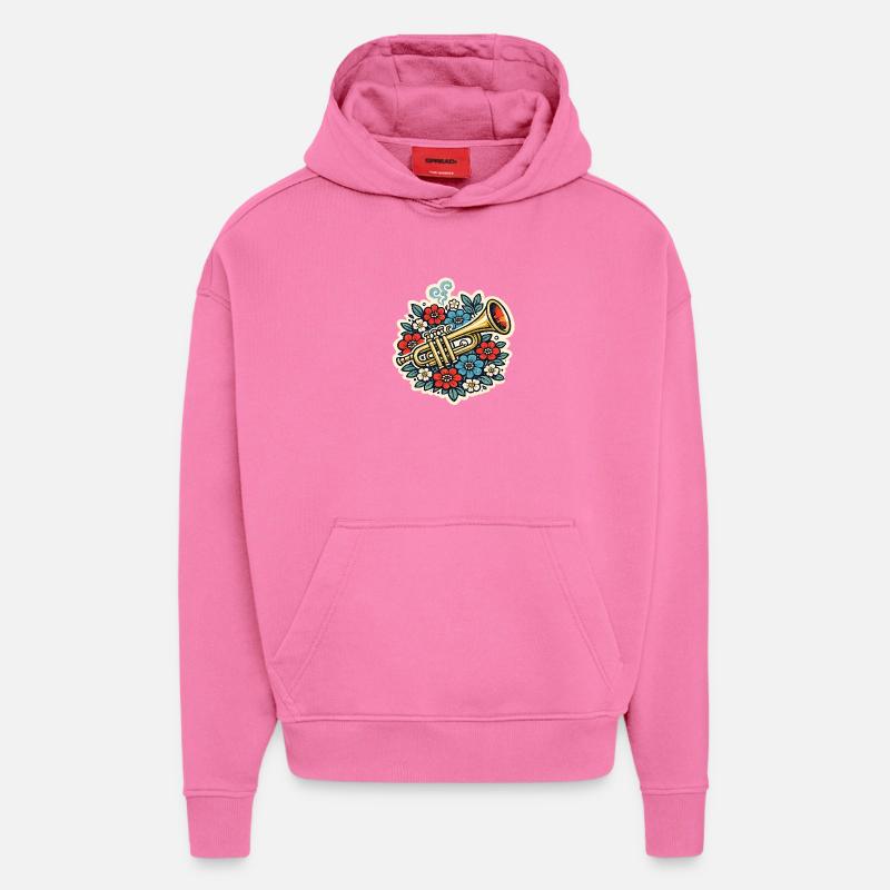 Explosion florale de trompette - Sweat à capuche bio épais oversize fabriqué en UE - AURA PINK