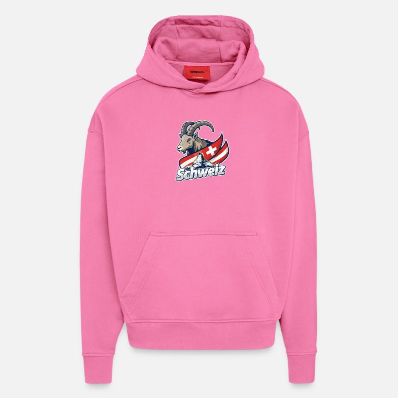 Alpensteinbock mit Schweizer Flagge - Hoodie- made by SPREAD - AURA PINK