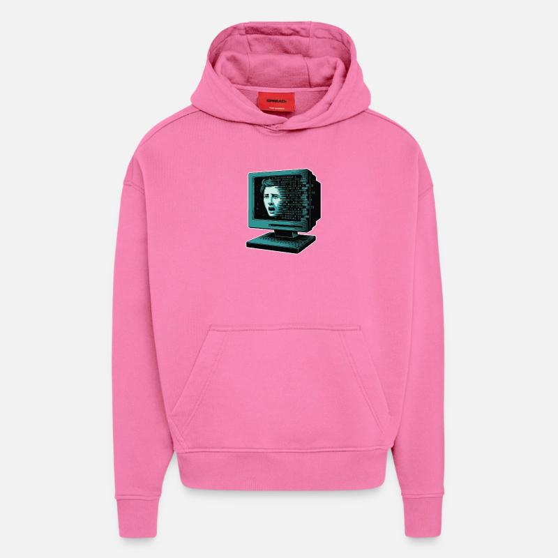 Retro-Computer Schrecken-  Retroglitch KI - Hoodie- made by SPREAD  - AURA PINK
