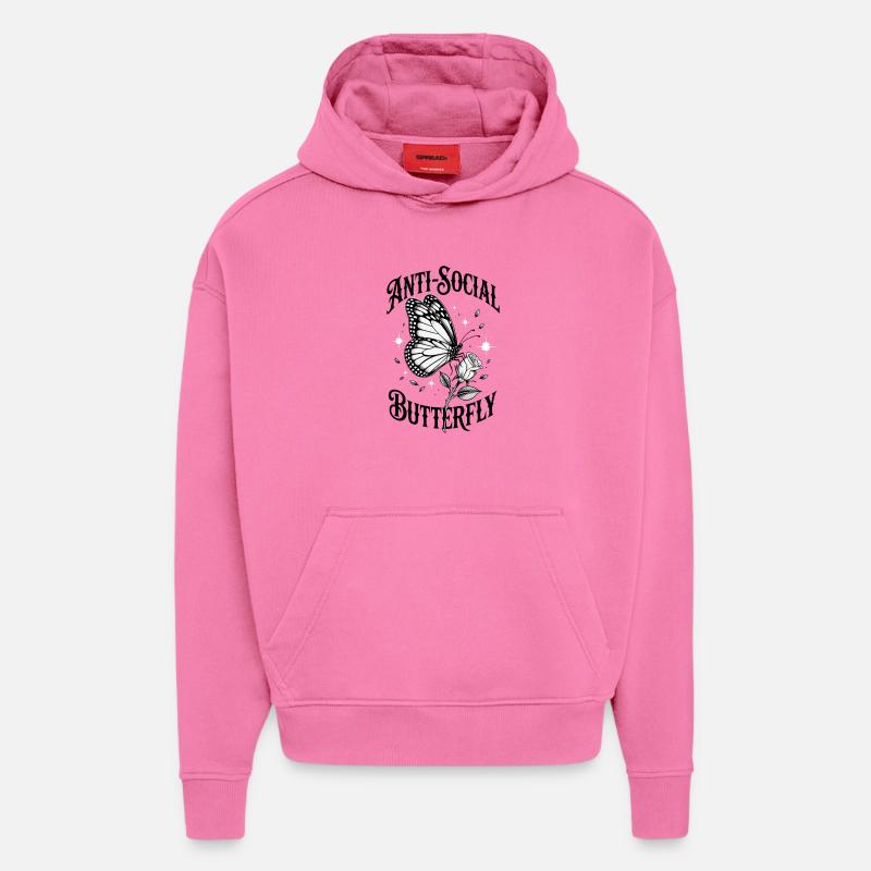 Papillon antisocial - Drôle de dicton - Sweat à capuche bio épais oversize fabriqué en UE - AURA PINK