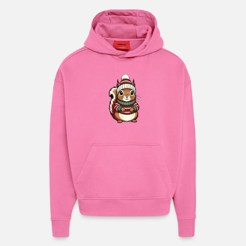Écureuil de Noël d’hiver - Sweat à capuche bio épais oversize fabriqué en UE - AURA PINK