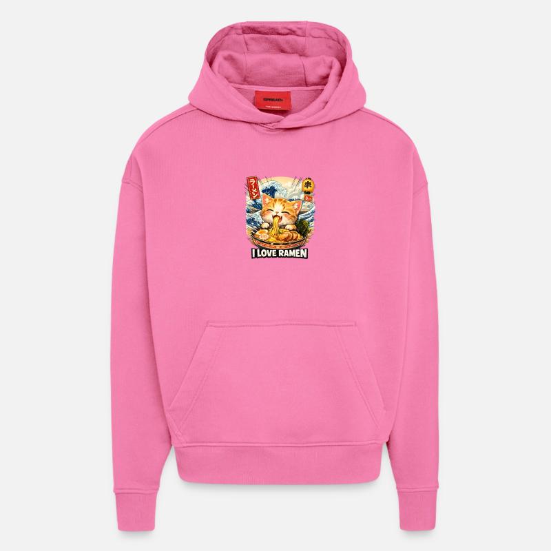 Nouilles Ramen Amoureux des chats - Sweat à capuche bio épais oversize fabriqué en UE - AURA PINK