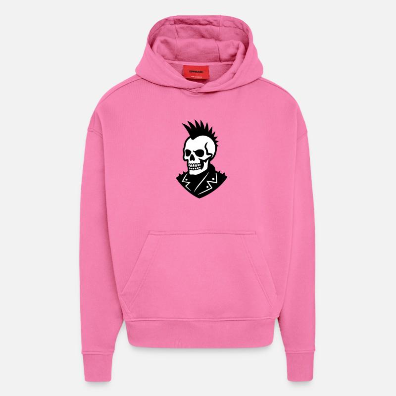 Crâne Punk - Sweat à capuche bio épais oversize fabriqué en UE - AURA PINK