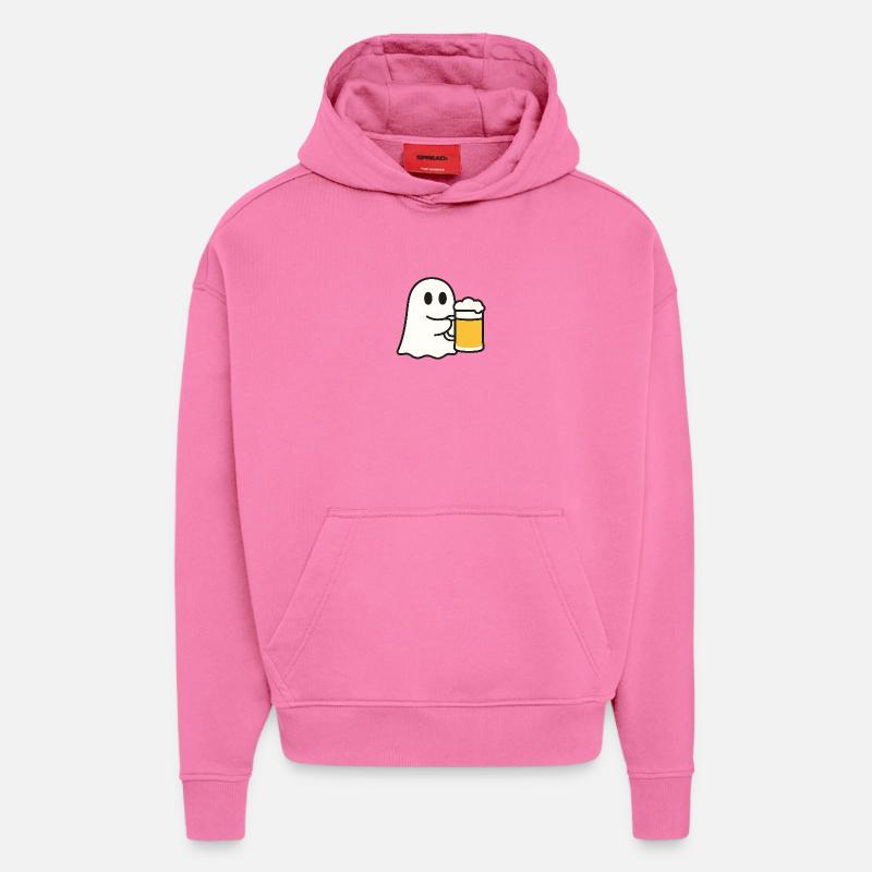 Fantôme avec chope de bière - Sweat à capuche bio épais oversize fabriqué en UE - AURA PINK