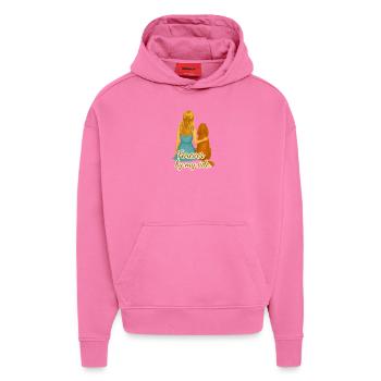 Illustration of girl and cocker spaniel - Hoodie- made by SPREAD  - AURA PINK - Front - Dylan (187cm)