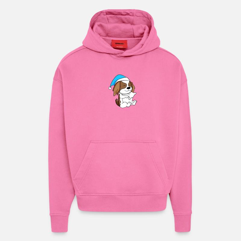 Chien de race Charles Spaniel - Sweat à capuche bio épais oversize fabriqué en UE - AURA PINK