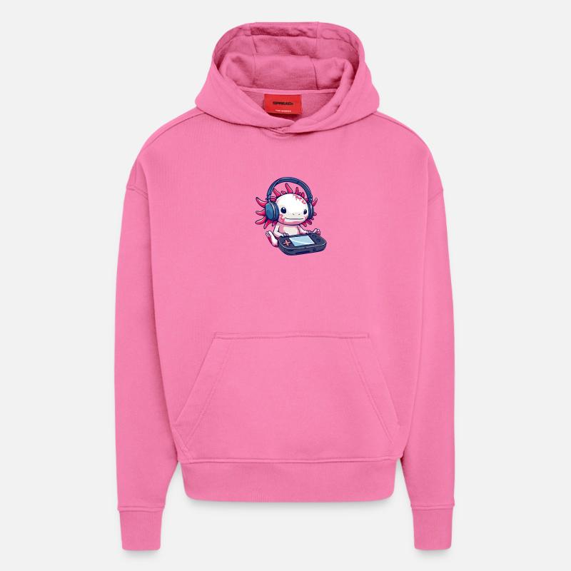 Axolotl mit Kopfhörern und Gaming-Controller - Hoodie- made by SPREAD - AURA PINK