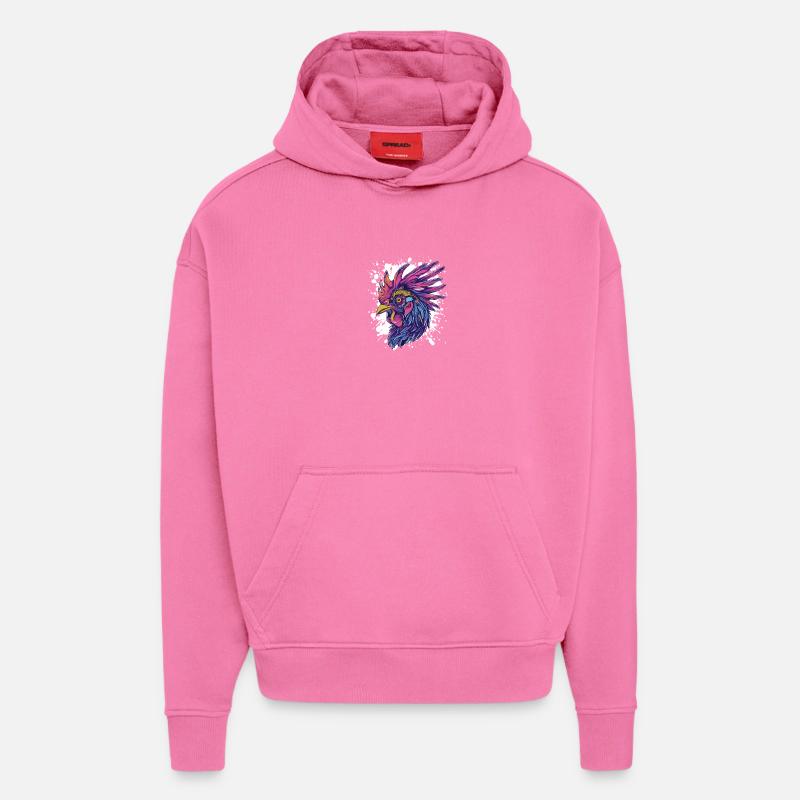 Animal éclaboussures de coq - Sweat à capuche bio épais oversize fabriqué en UE - AURA PINK