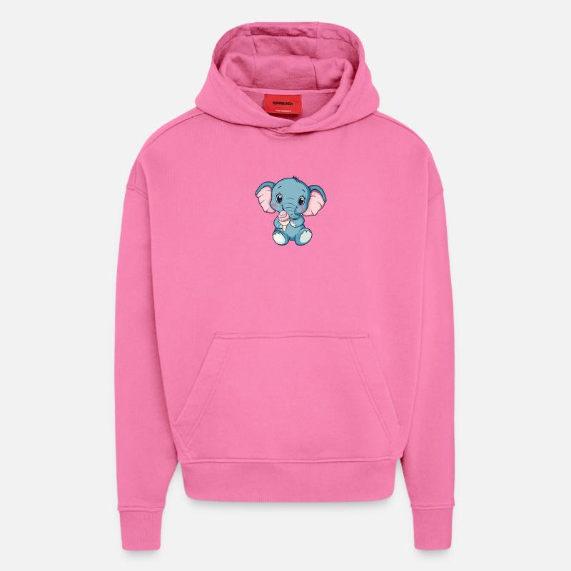 Illustration de crème glacée éléphant câline - Sweat à capuche bio épais oversize fabriqué en UE - AURA PINK