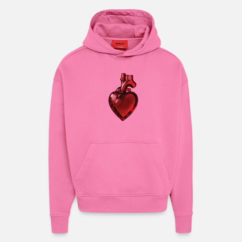 RUBY GLASS HEART - peace & love - Sweat à capuche bio épais oversize fabriqué en UE - AURA PINK