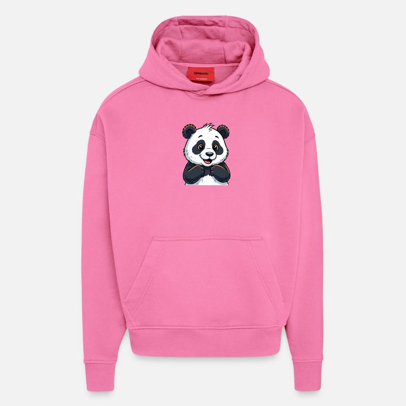 Panda mignon avec un visage heureux - Sweat à capuche bio épais oversize fabriqué en UE - AURA PINK