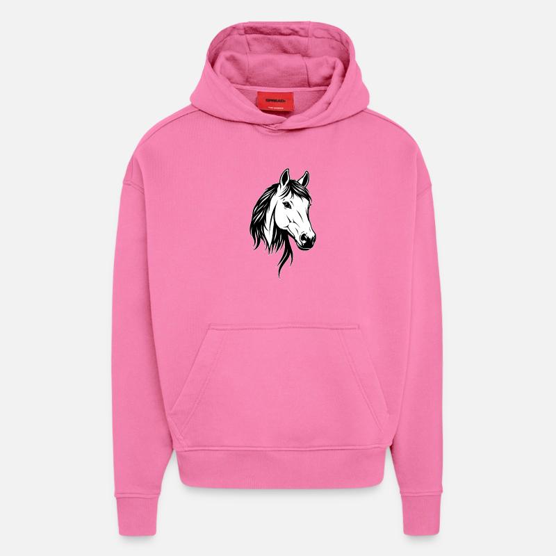 Tête de cheval noir et blanc - Sweat à capuche bio épais oversize fabriqué en UE - AURA PINK