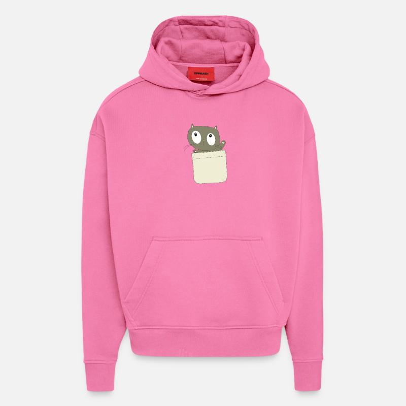 Chat Curieux dans la Poche - Sweat à capuche bio épais oversize fabriqué en UE - AURA PINK
