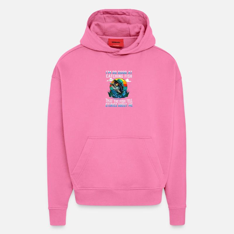 Attraper des histoires de poisson Tee - Sweat à capuche bio épais oversize fabriqué en UE - AURA PINK
