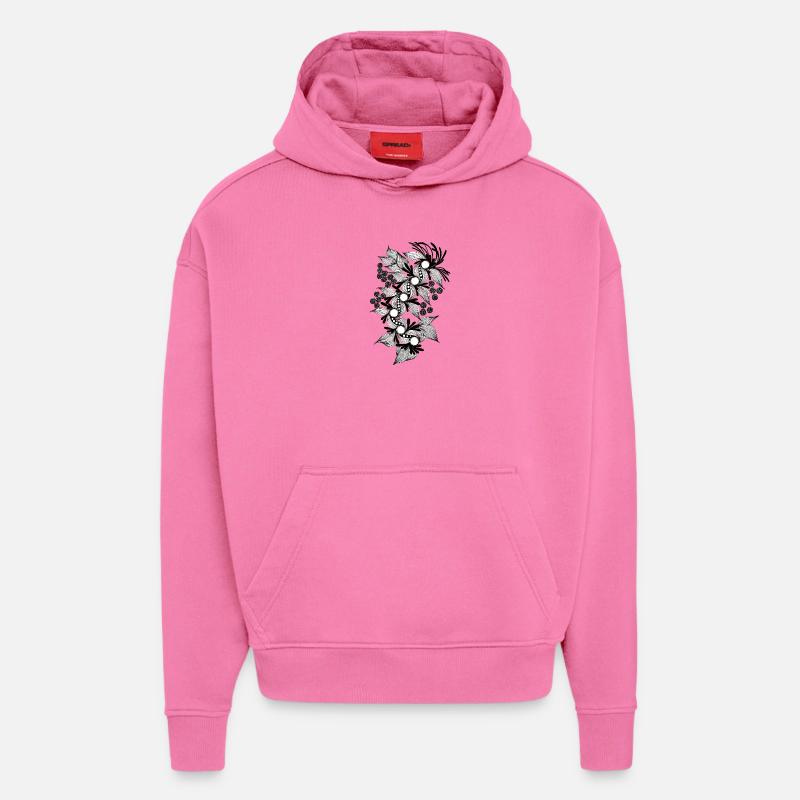 Spirale de fleurs noires et blanches - Sweat à capuche bio épais oversize fabriqué en UE - AURA PINK