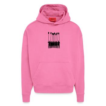 Ruderteam Silhouette – Achter mit Riemen | Rudern - Hoodie- made by SPREAD  - AURA PINK - Vorne - Dylan (187cm)