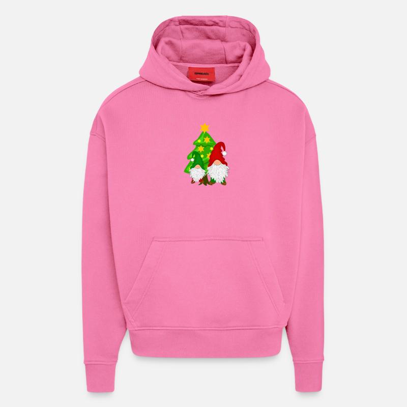 Gnome devant le sapin de Noël - Sweat à capuche bio épais oversize fabriqué en UE - AURA PINK