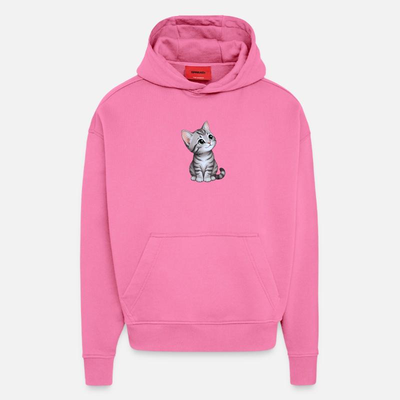 chaton mignon - Sweat à capuche bio épais oversize fabriqué en UE - AURA PINK