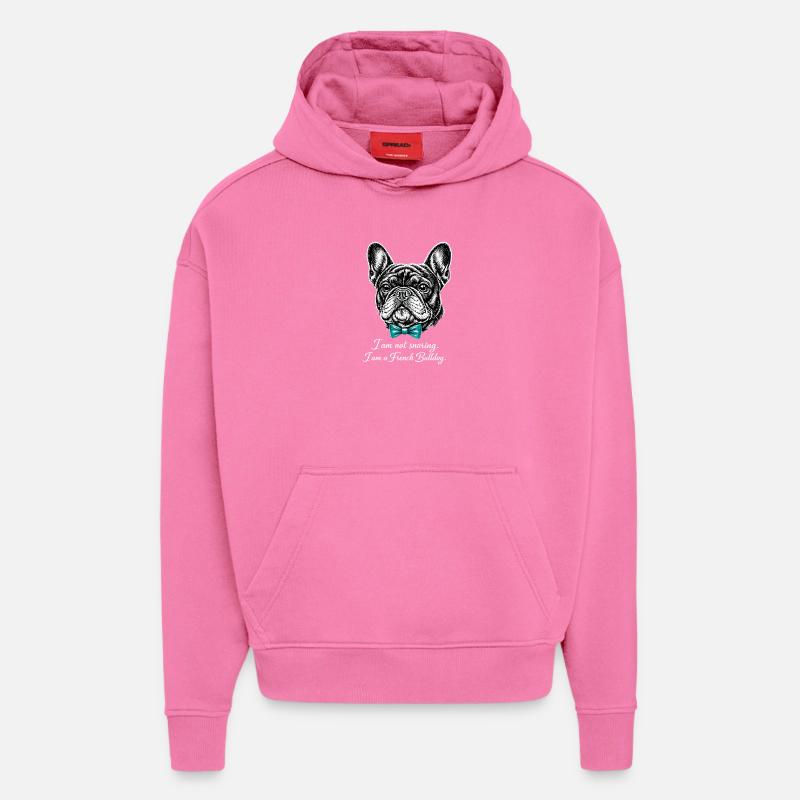 Bouledogue français avec nœud papillon - Sweat à capuche bio épais oversize fabriqué en UE - AURA PINK