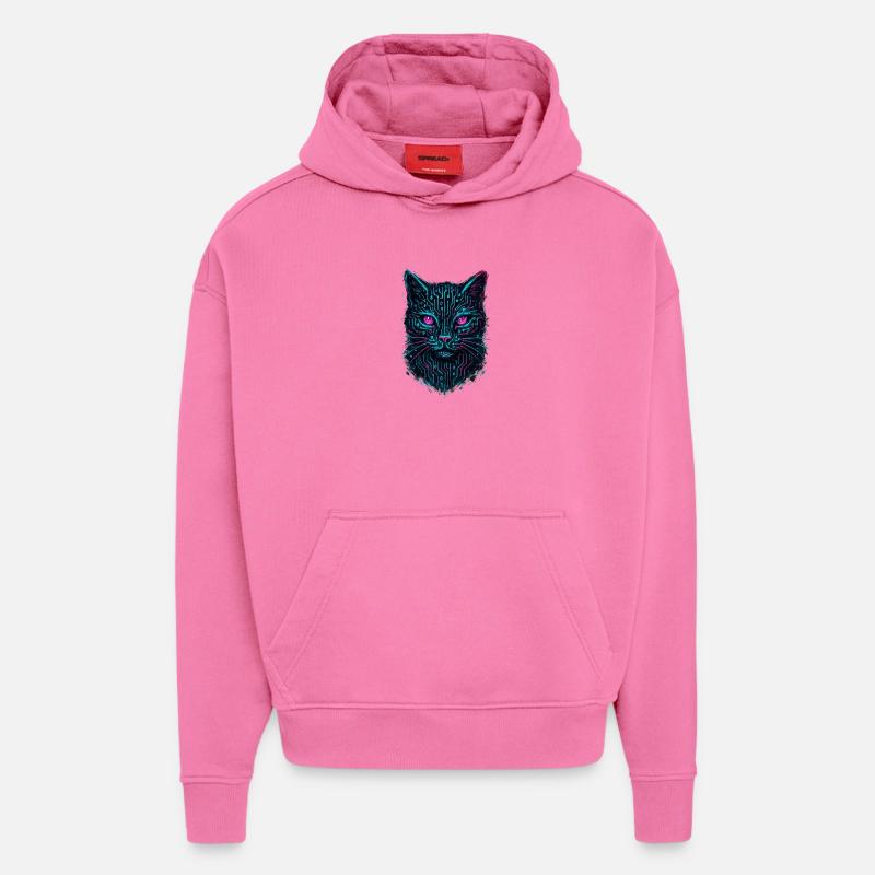 Chat Cyberpunk Circuit Board Techwear Neon - Sweat à capuche bio épais oversize fabriqué en UE - AURA PINK