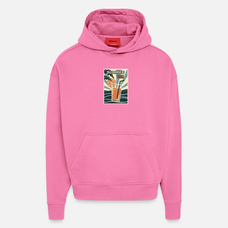 Boisson Orange d’été rétro - Sweat à capuche bio épais oversize fabriqué en UE - AURA PINK