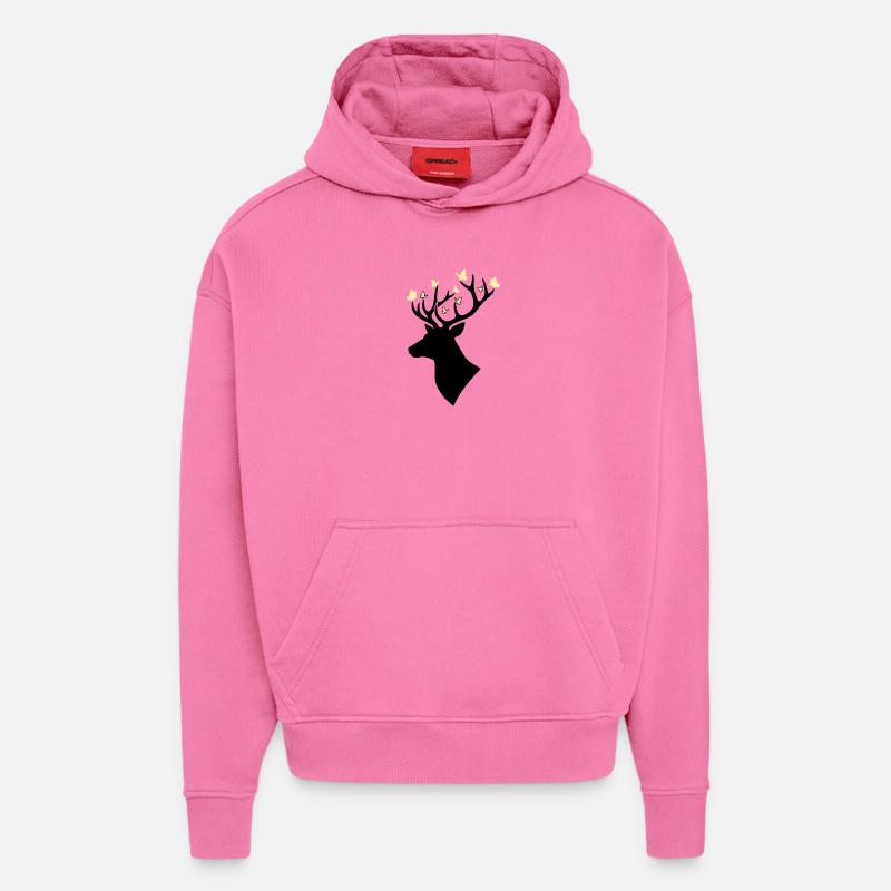 Jaune papillon tête de cerf - Sweat à capuche bio épais oversize fabriqué en UE - AURA PINK